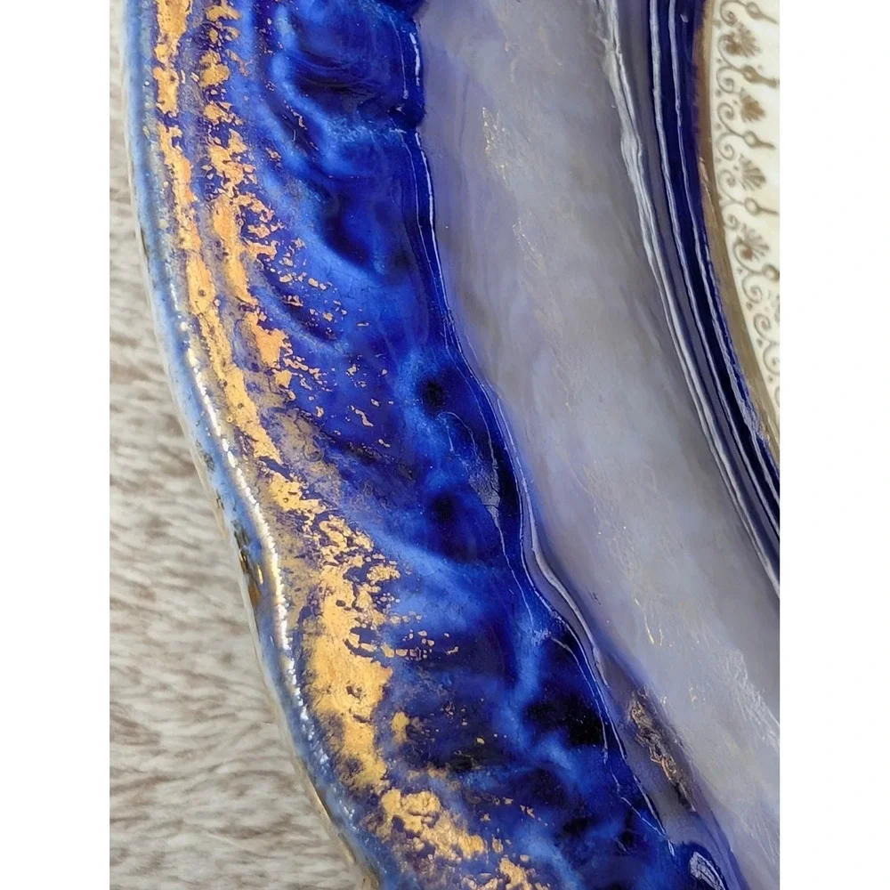 Antique Crown Potteries Cobalt Blue Flow Blue Bowl Victorian Lady Violets 1905